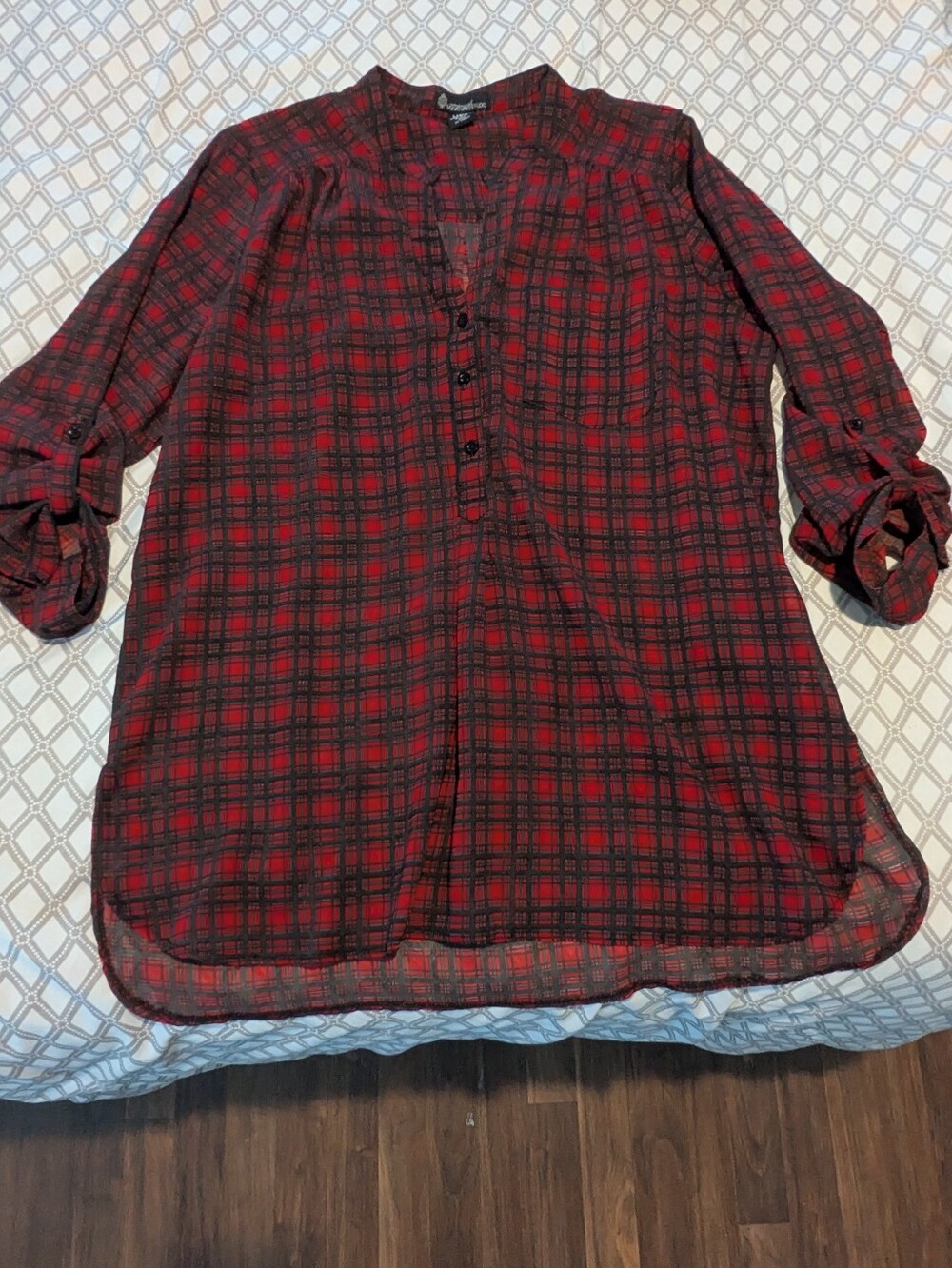 Signature Studio Red and Black Plaid Tunic Blouse